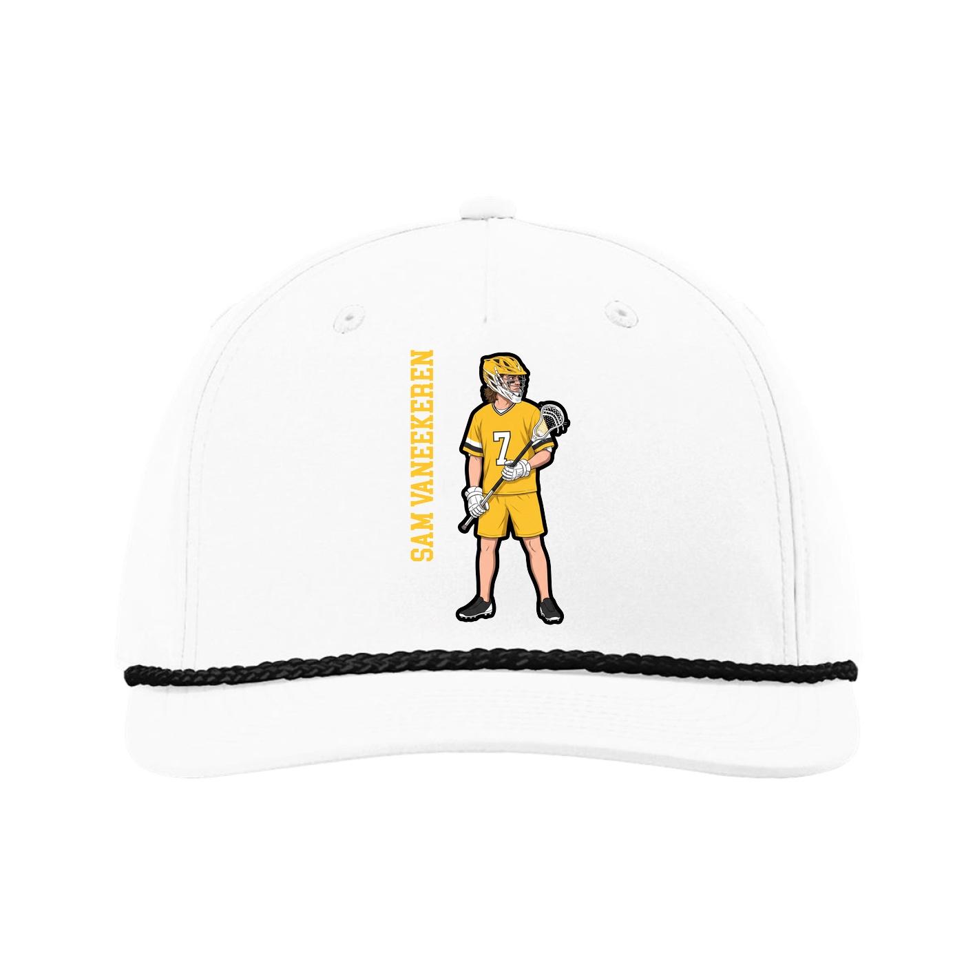 Five-Panel Classic Rope Cap — Name Vertical in White