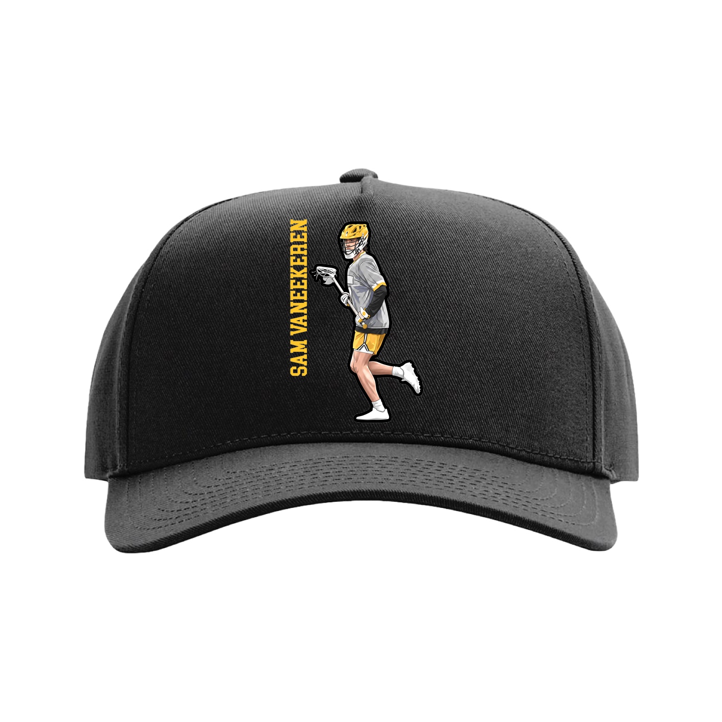 Full Fabric Five-Panel Champ Cap — Name Vertical in Black