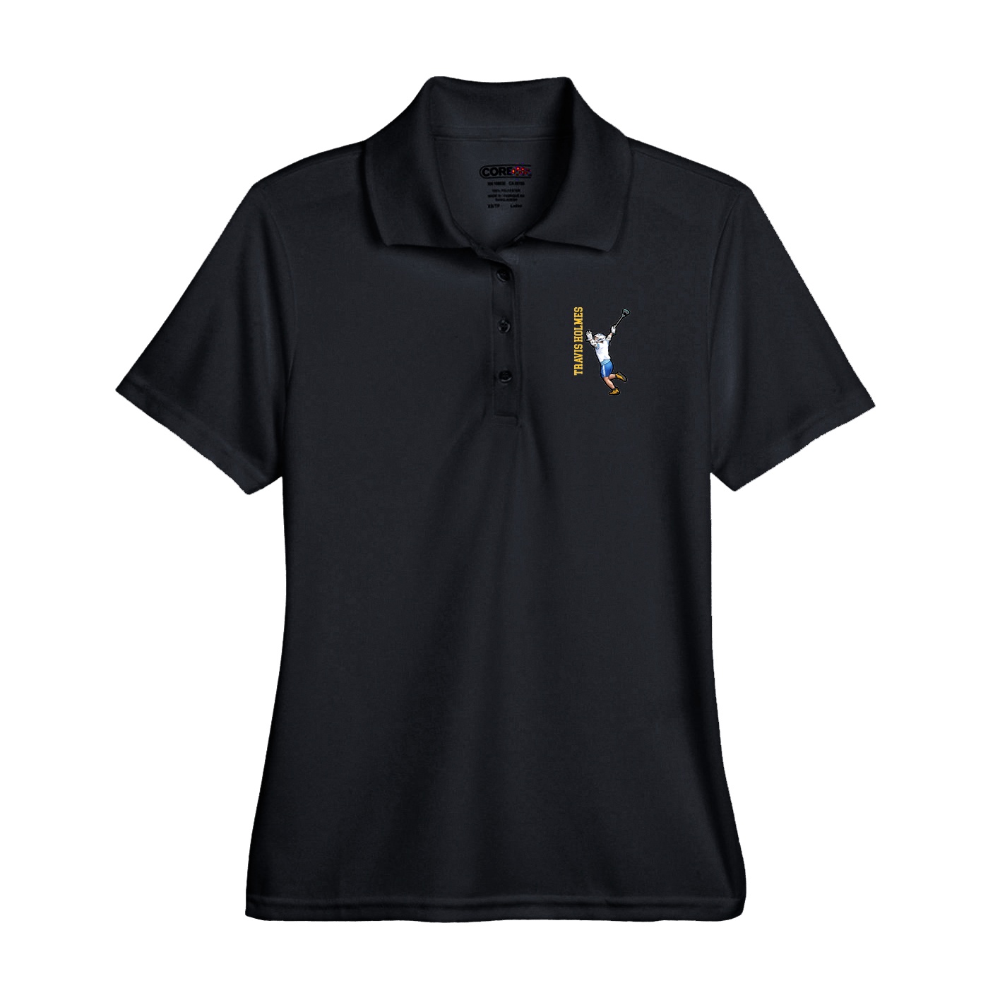 Performance Polo — Name Vertical in Black