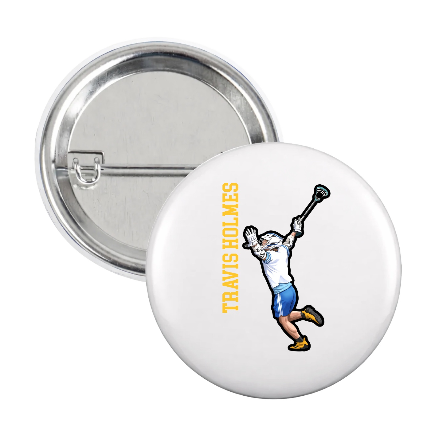 Game Day Button — Name Vertical in White