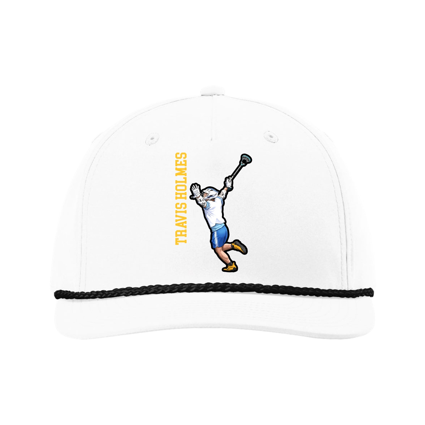 Five-Panel Classic Rope Cap — Name Vertical in White
