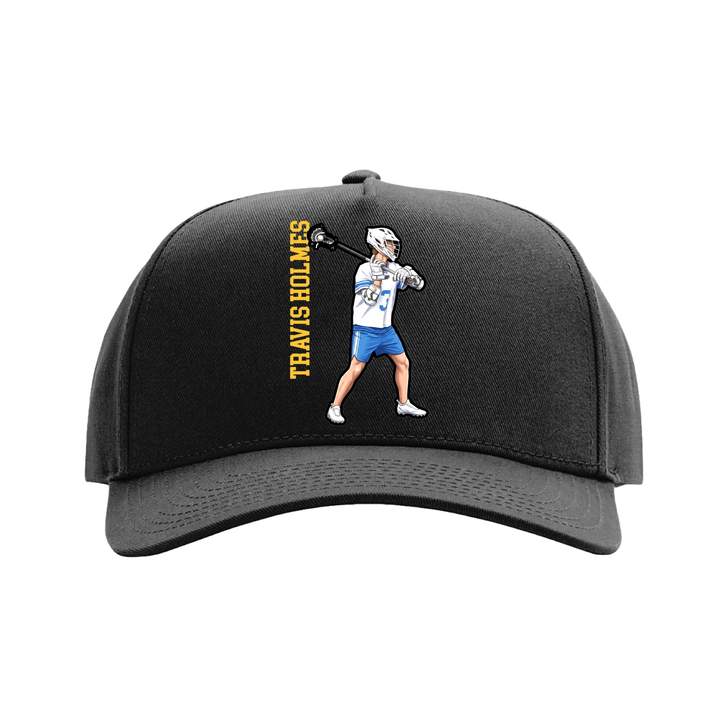 Full Fabric Five-Panel Champ Cap — Name Vertical in Black