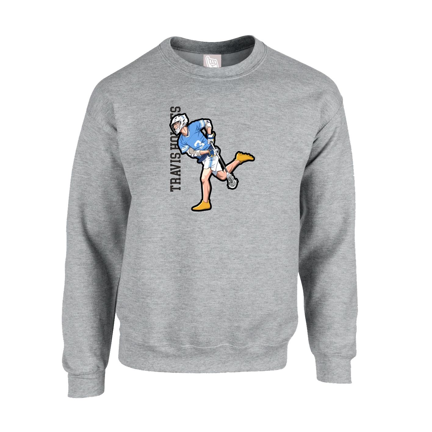 Fleece Crew — Name Vertical in Grey