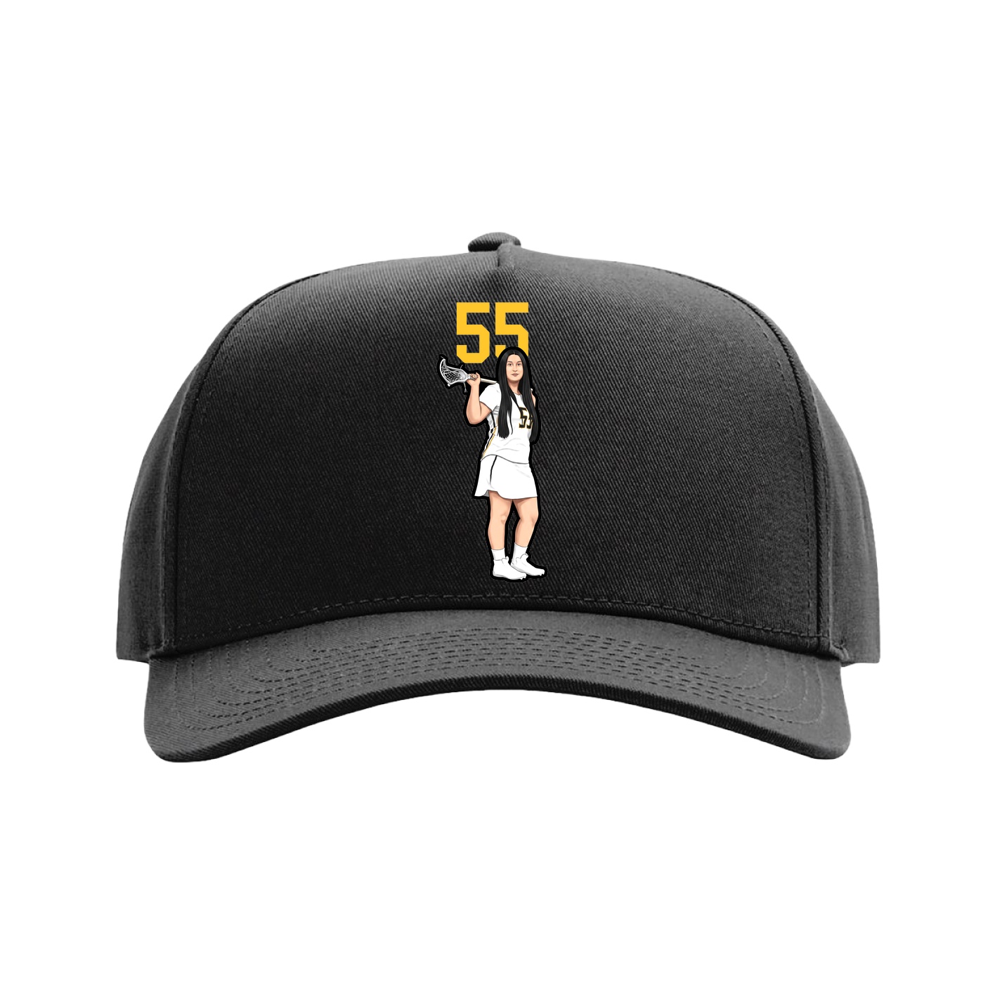 Full Fabric Five-Panel Champ Cap — Number Top in Black