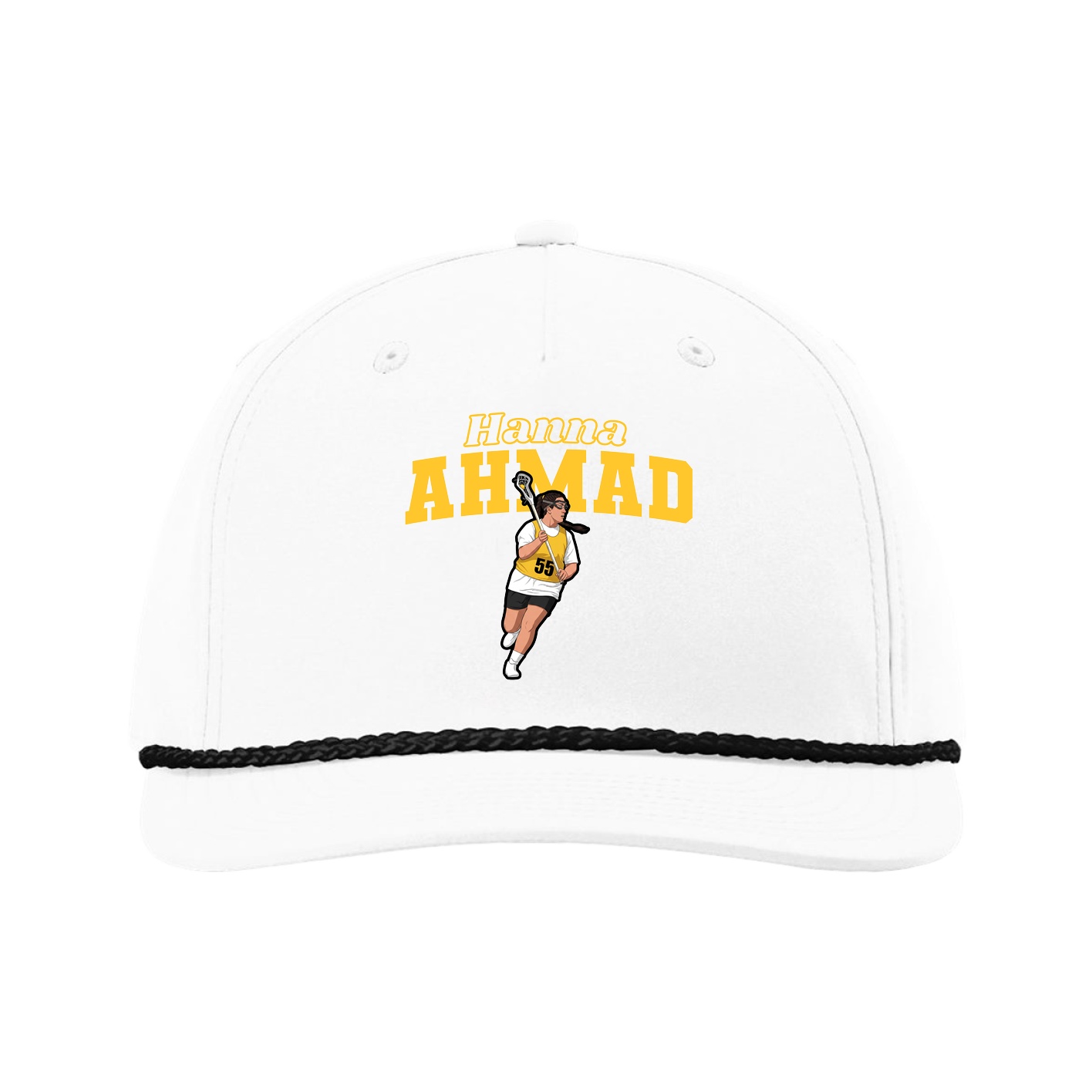 Five-Panel Classic Rope Cap — Name Arch in White