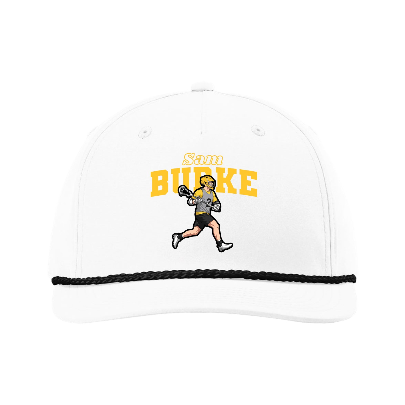 Five-Panel Classic Rope Cap — Name Arch in White