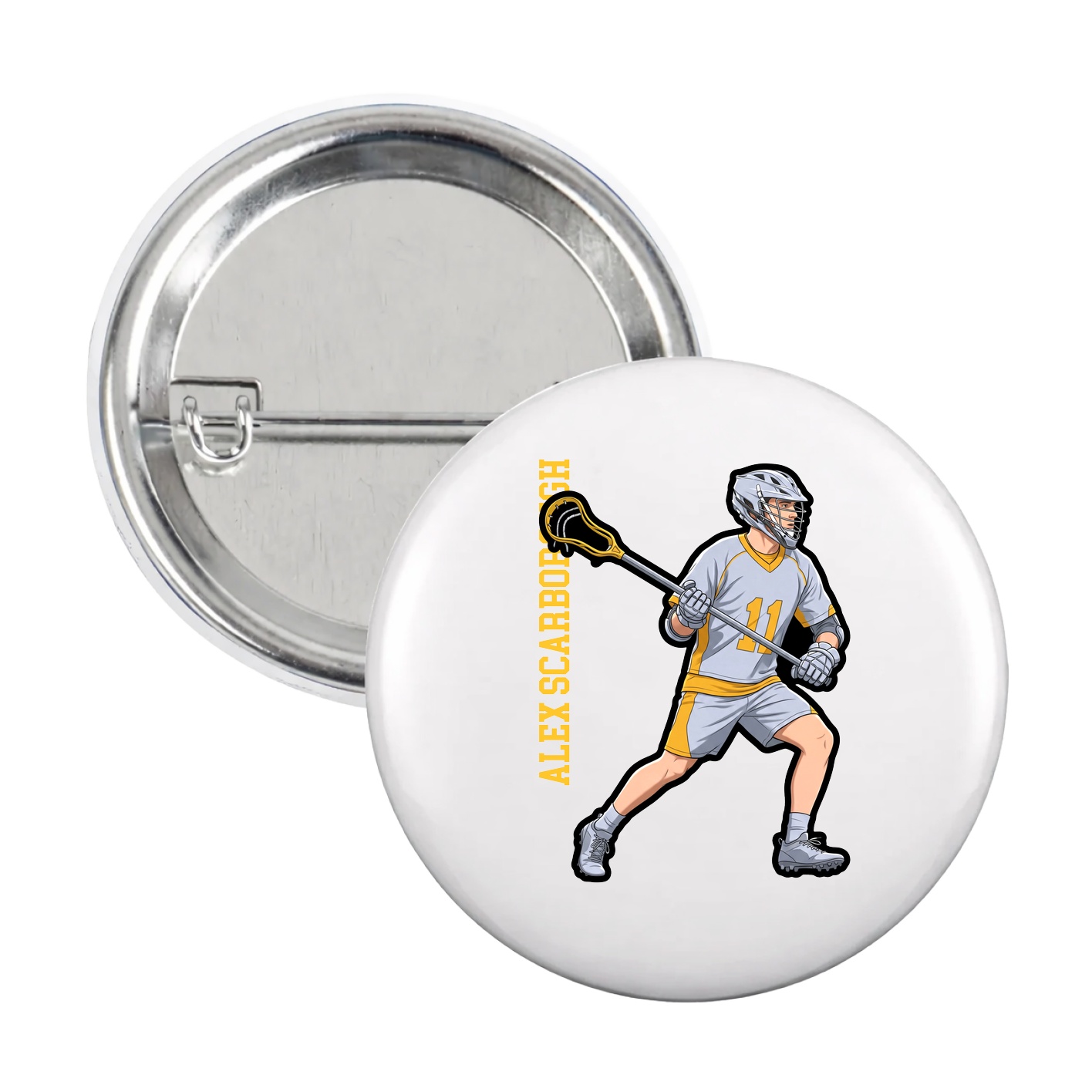Game Day Button — Name Vertical in White