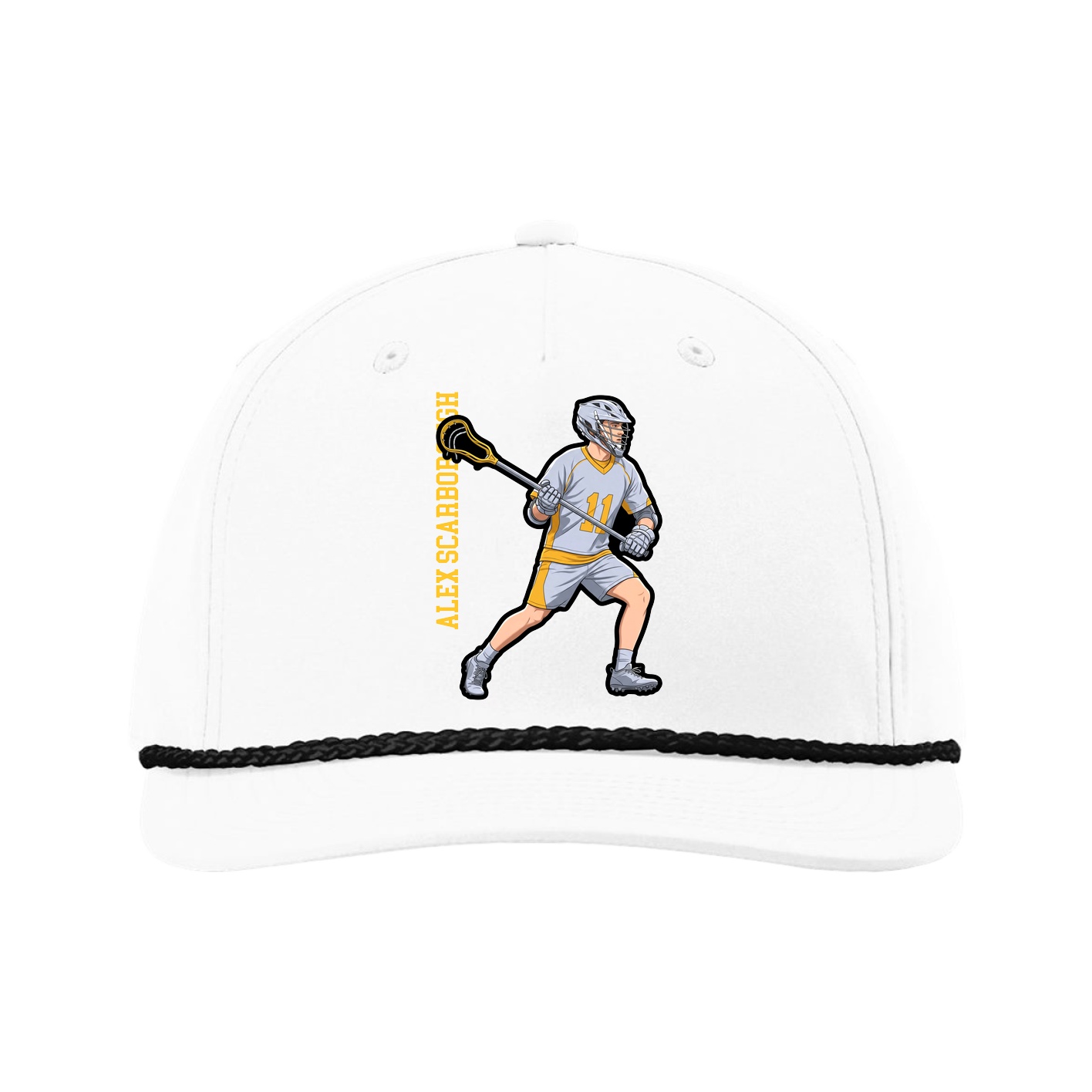 Five-Panel Classic Rope Cap — Name Vertical in White