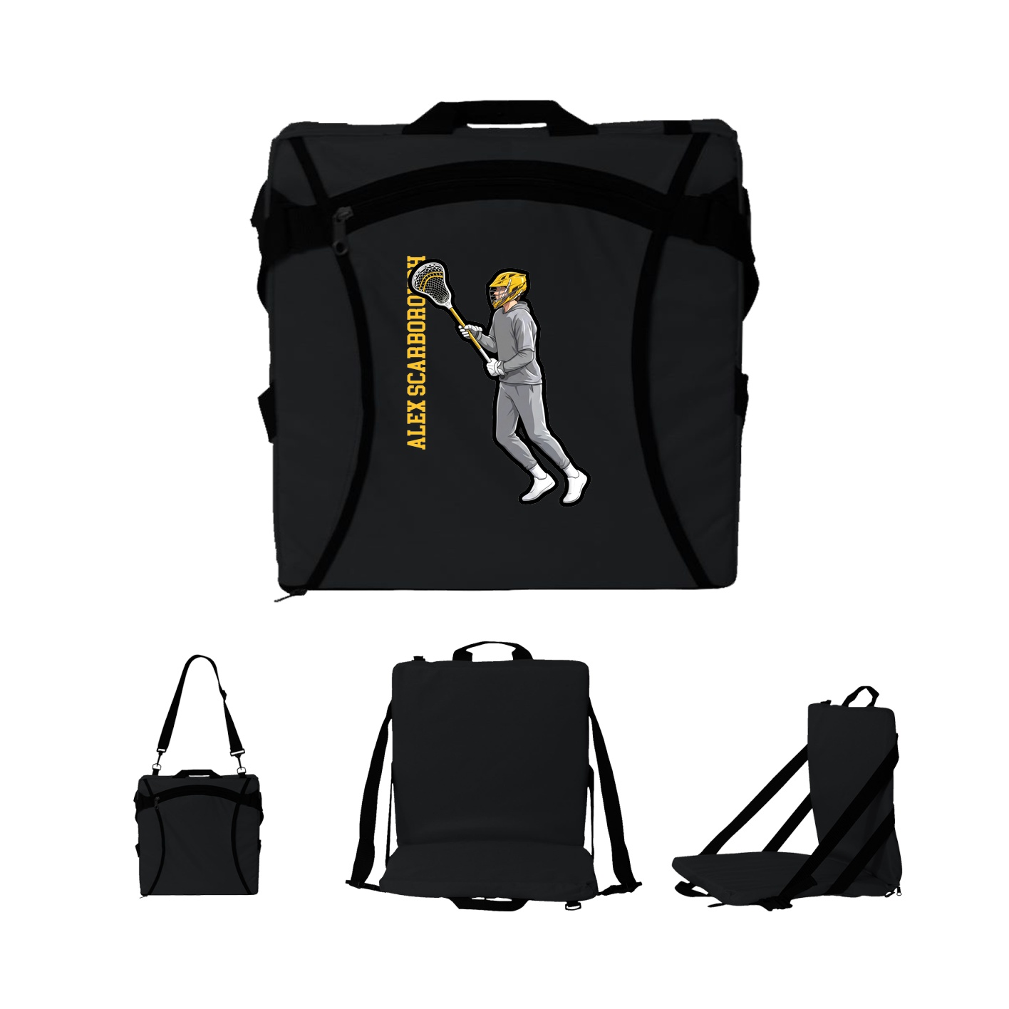 Folding Stadium Seat — Name Vertical in Black