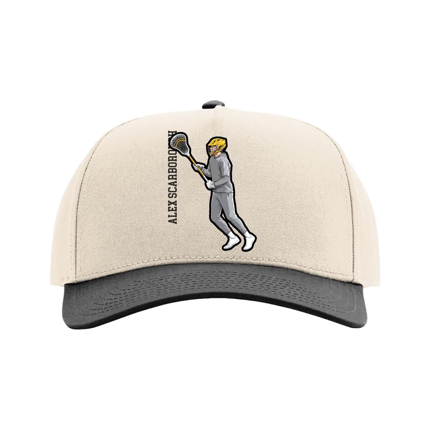 Full Fabric Five-Panel Champ Cap — Name Vertical in Cream/Black