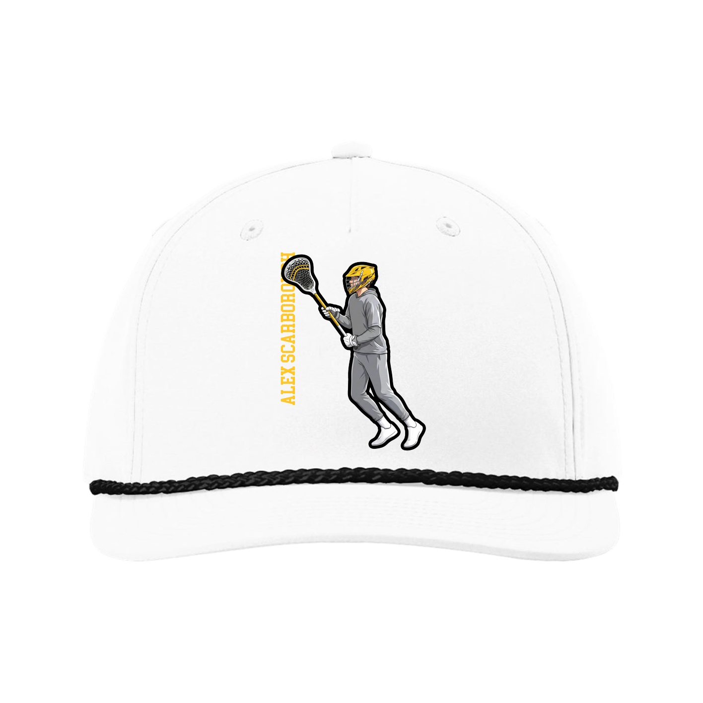Five-Panel Classic Rope Cap — Name Vertical in White
