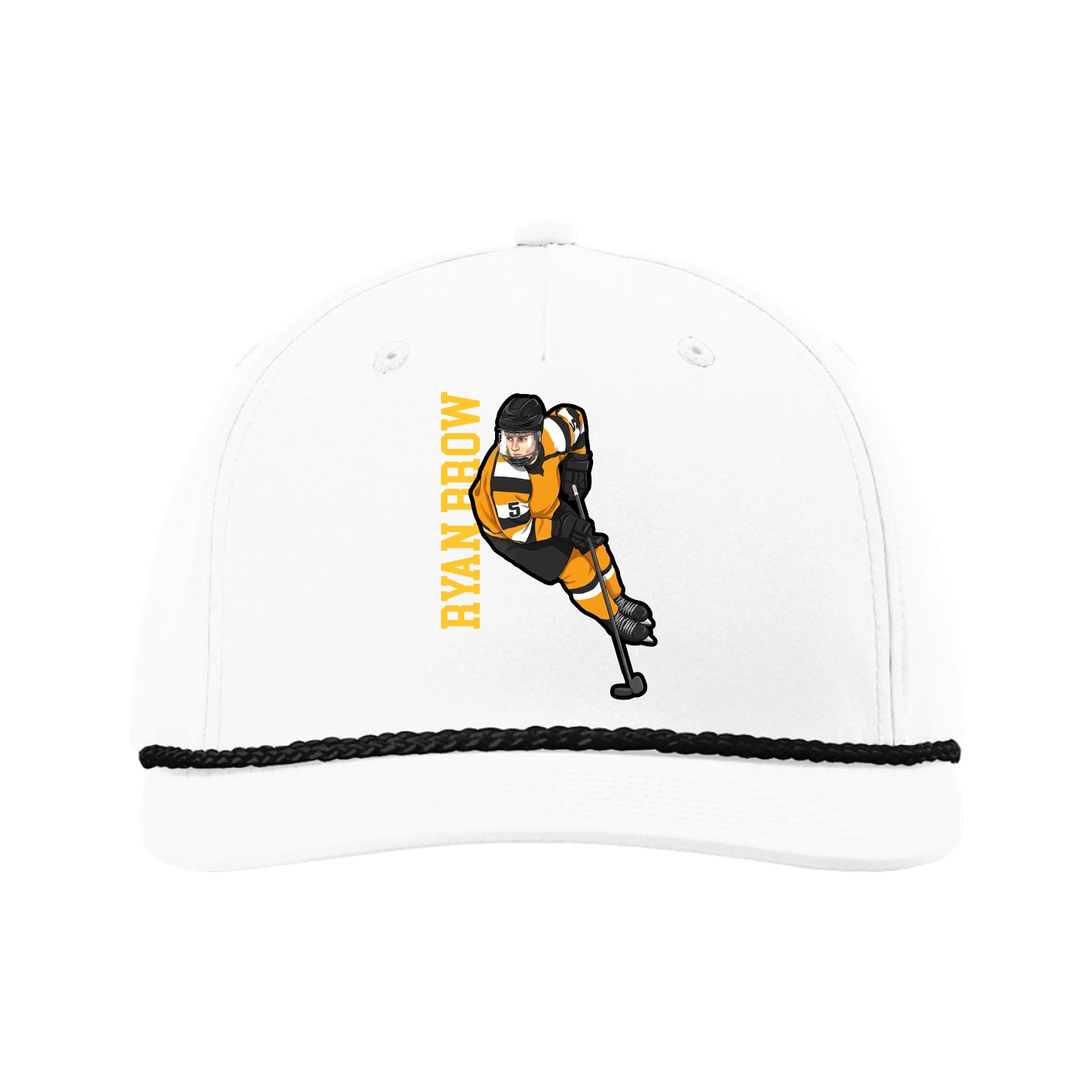 Five-Panel Classic Rope Cap — Name Vertical in White