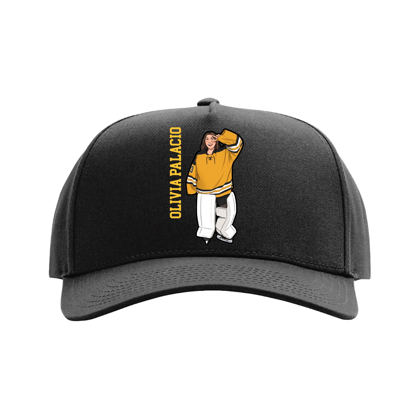 Full Fabric Five-Panel Champ Cap — Name Vertical in Black