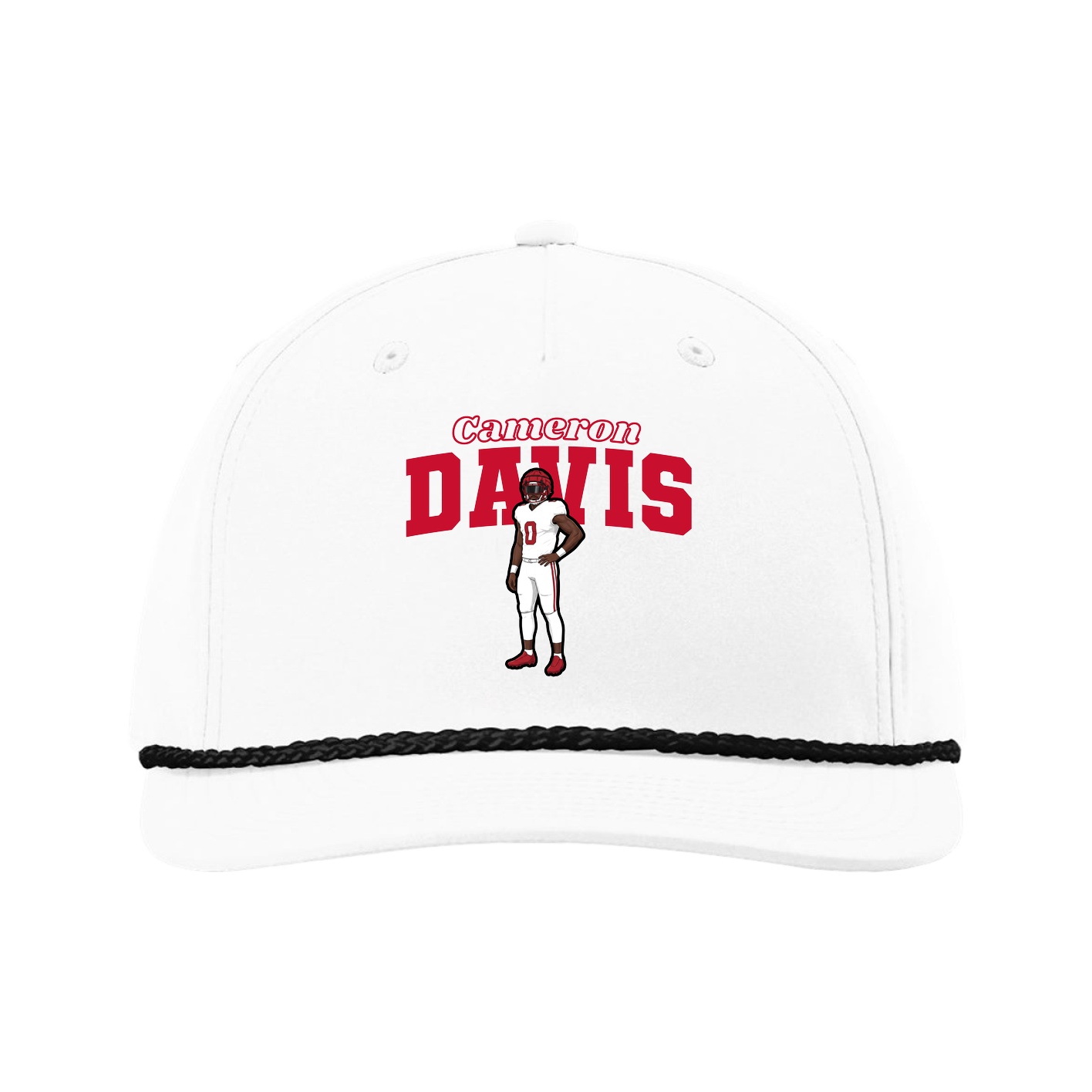 Five-Panel Classic Rope Cap — Name Arch in White