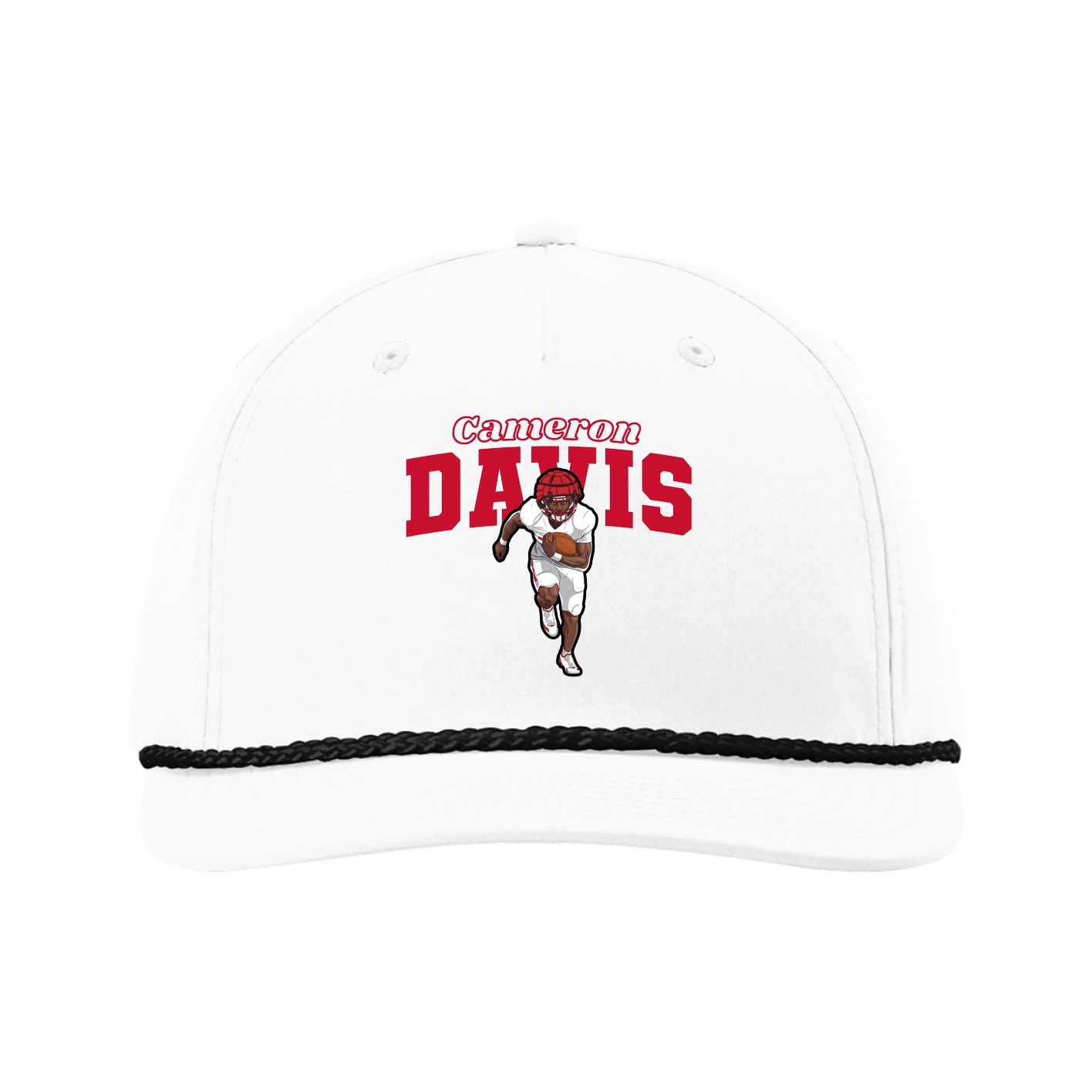 Five-Panel Classic Rope Cap — Name Arch in White