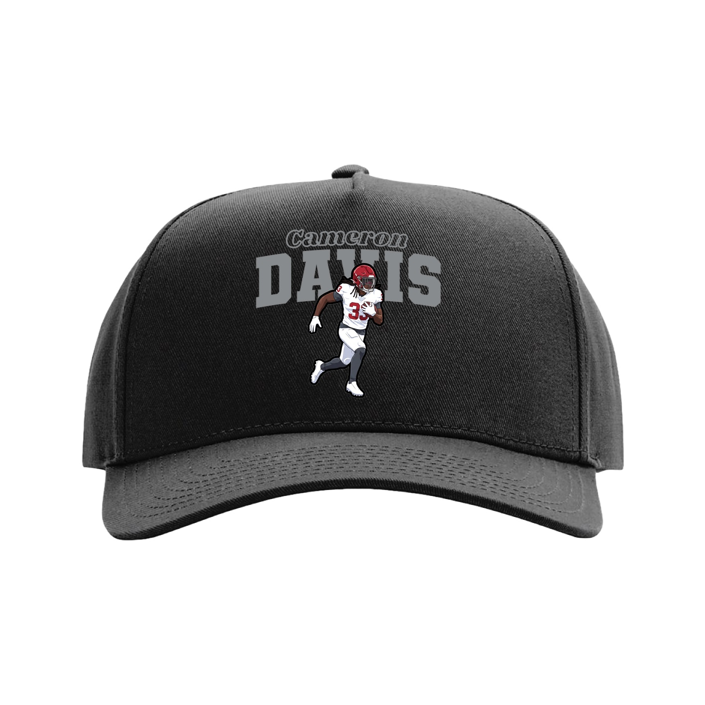 Full Fabric Five-Panel Champ Cap — Name Arch in Black
