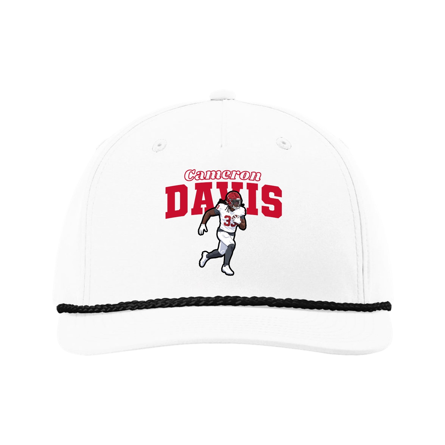 Five-Panel Classic Rope Cap — Name Arch in White