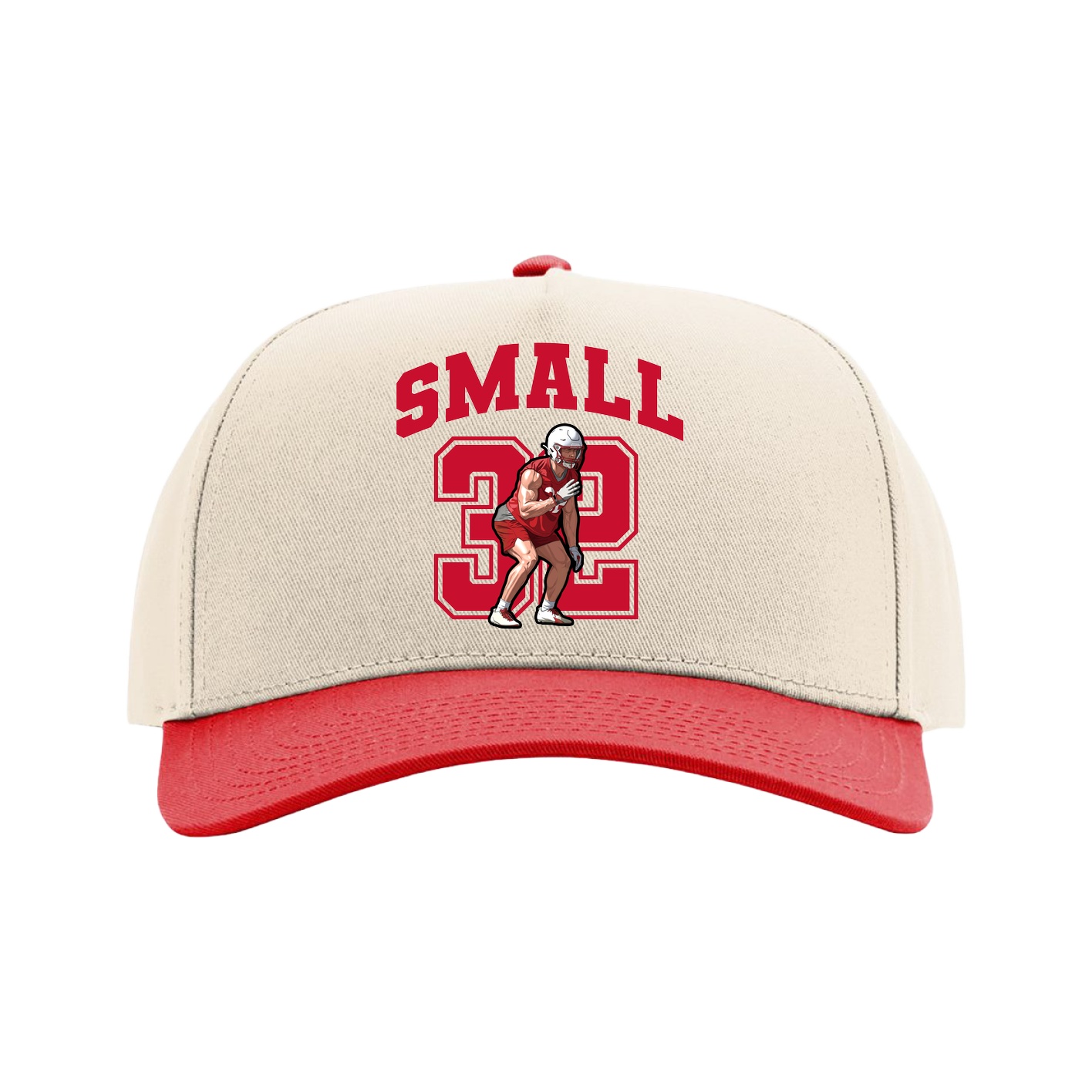 Full Fabric Five-Panel Champ Cap — Number in Cream/Red