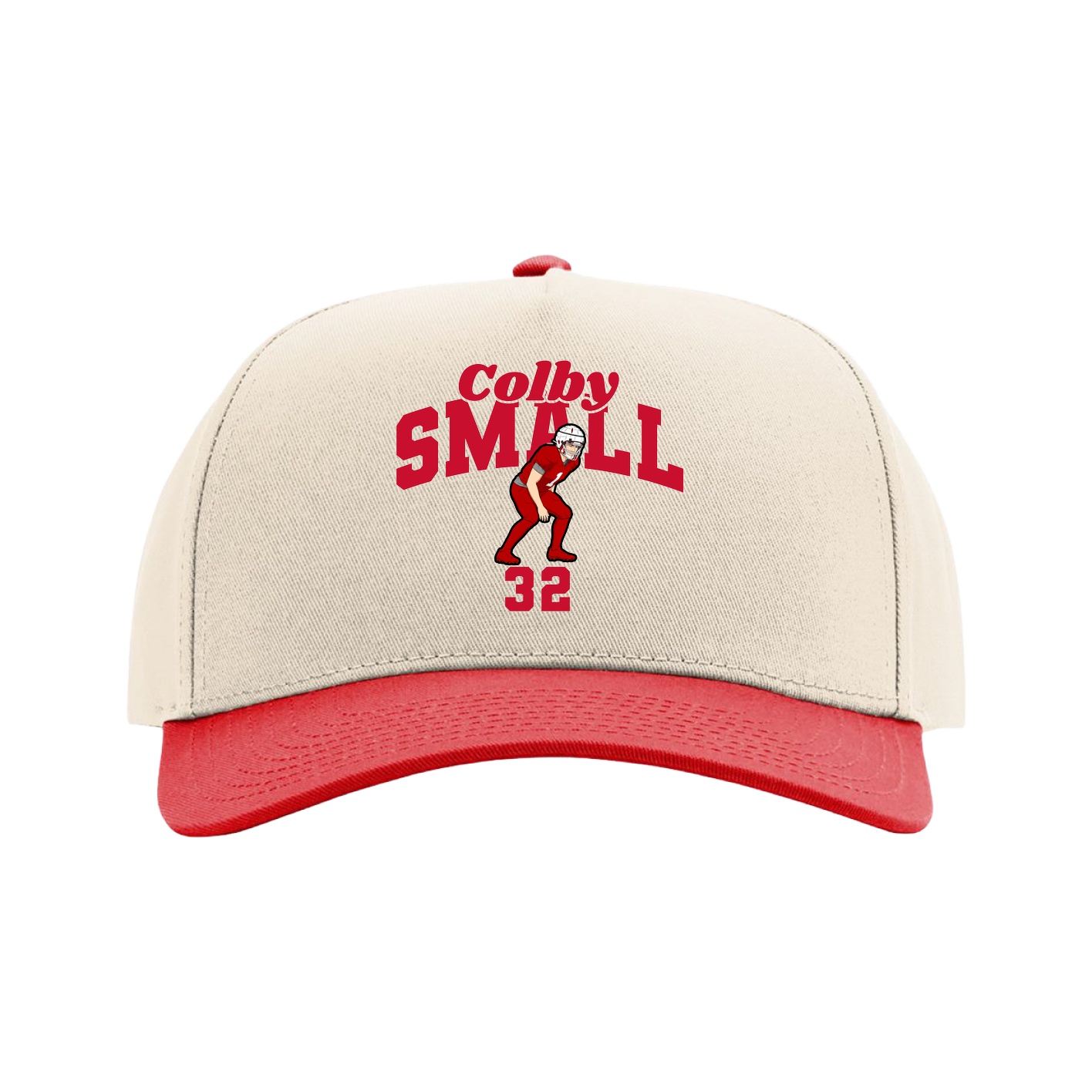 Full Fabric Five-Panel Champ Cap — Signature Arch in Cream/Red