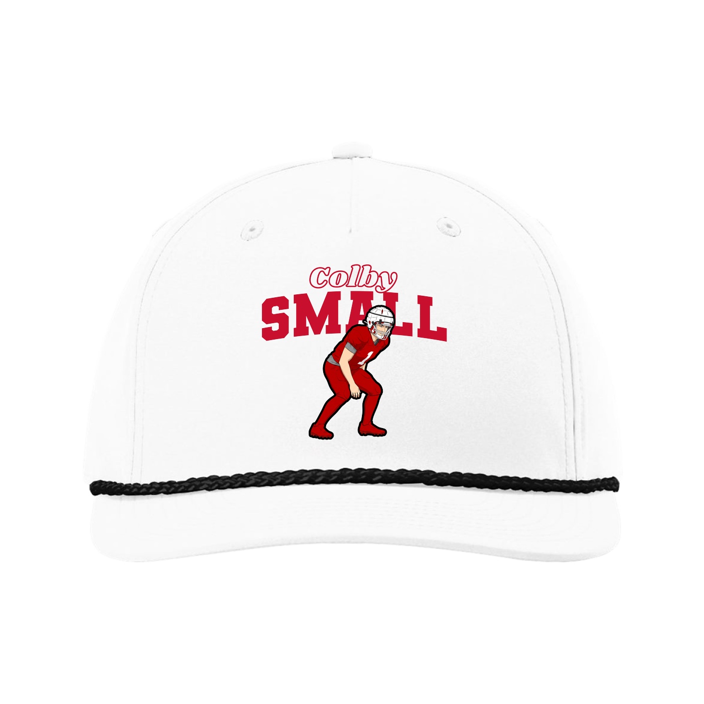 Five-Panel Classic Rope Cap — Name Arch in White