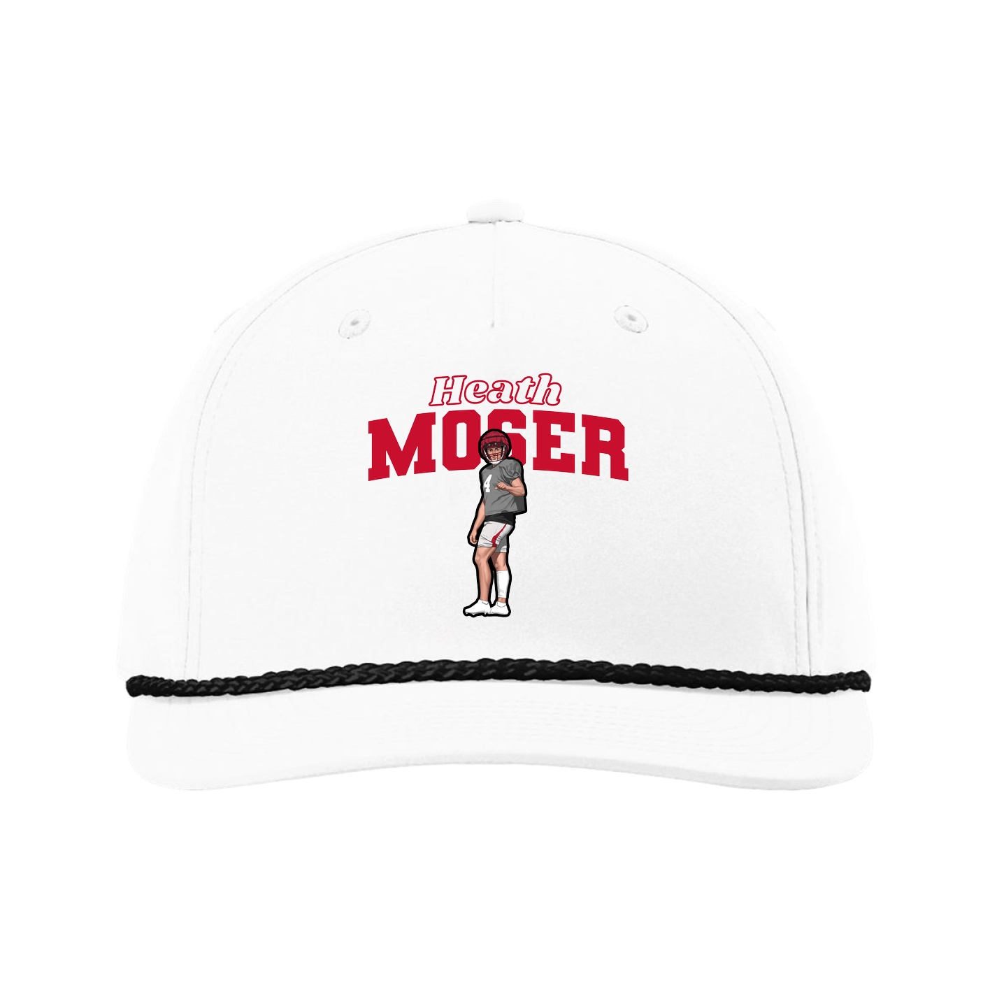 Five-Panel Classic Rope Cap — Name Arch in White