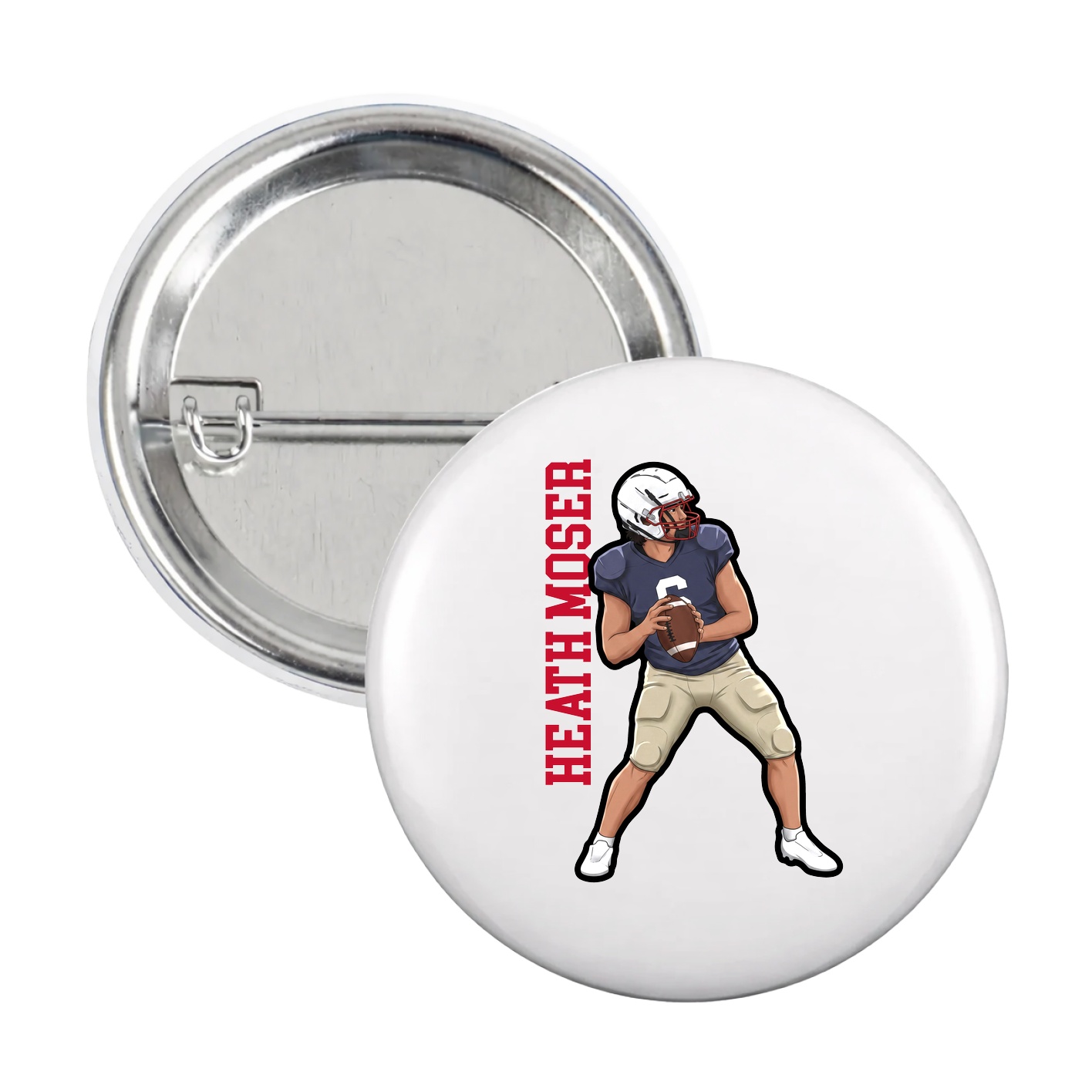 Game Day Button — Name Vertical in White