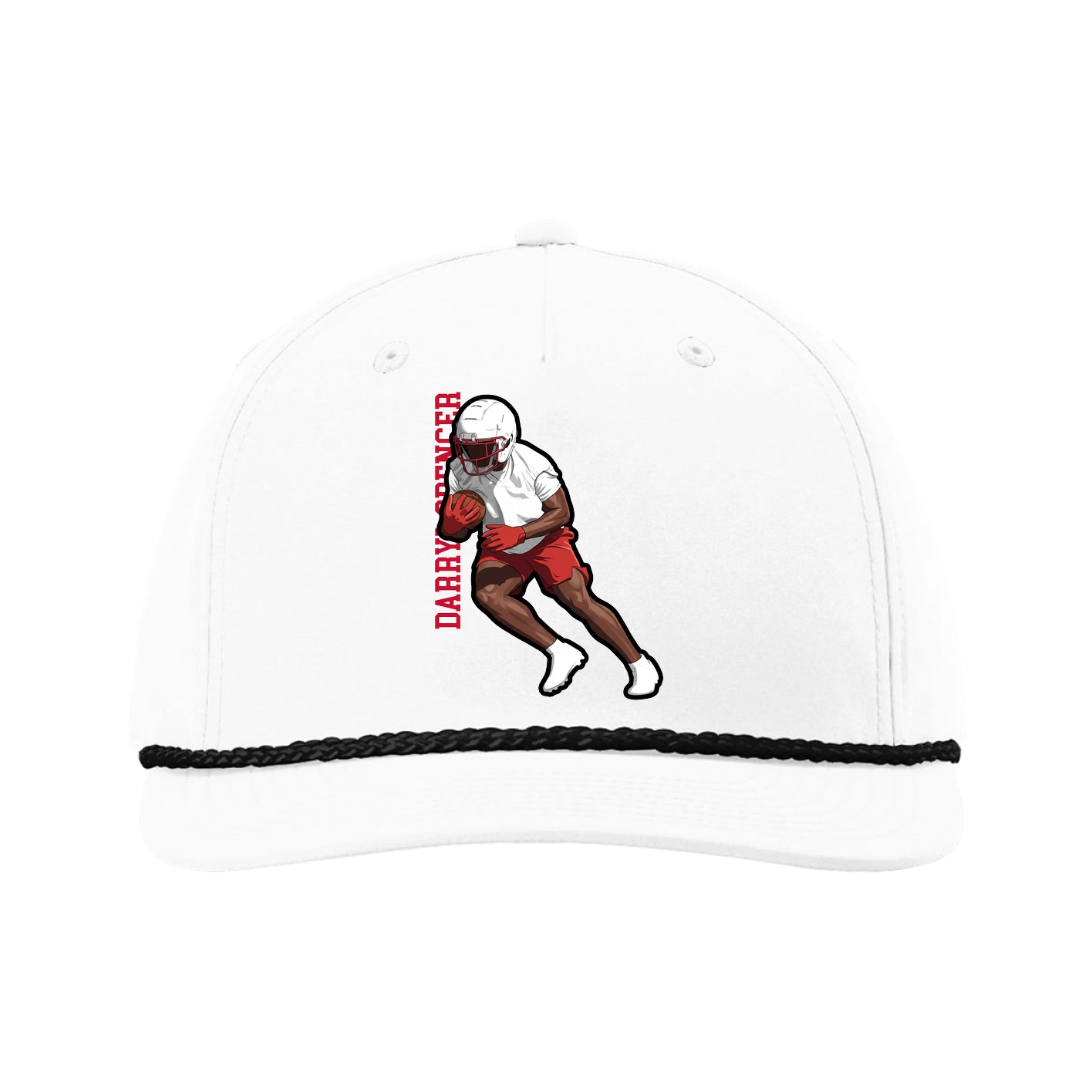 Five-Panel Classic Rope Cap — Name Vertical in White