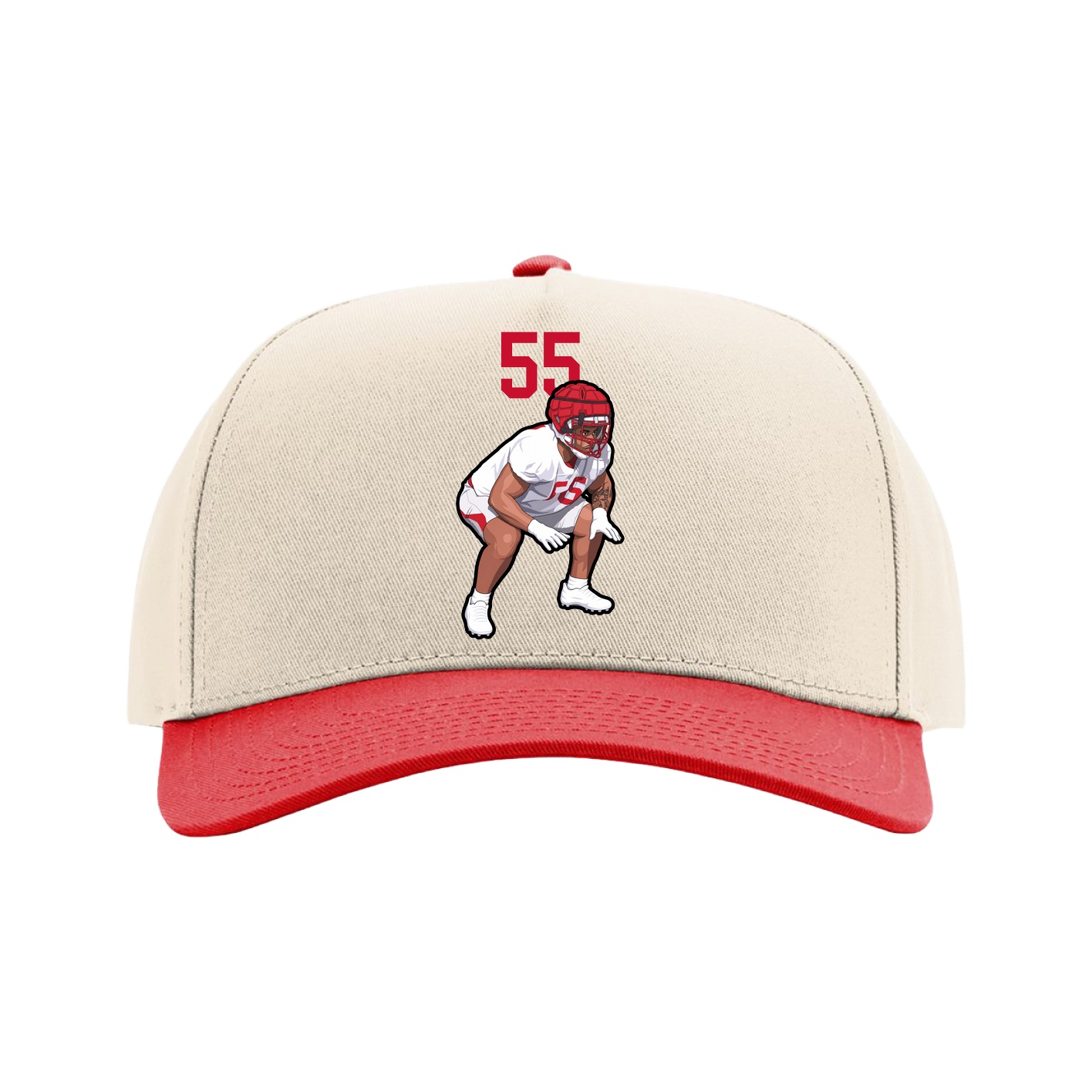 Full Fabric Five-Panel Champ Cap — Number Top in Cream/Red