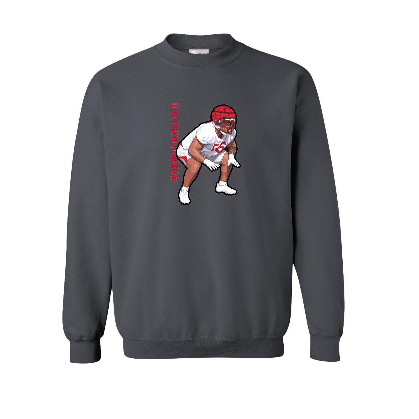 Fleece Crew — Name Vertical in Grey