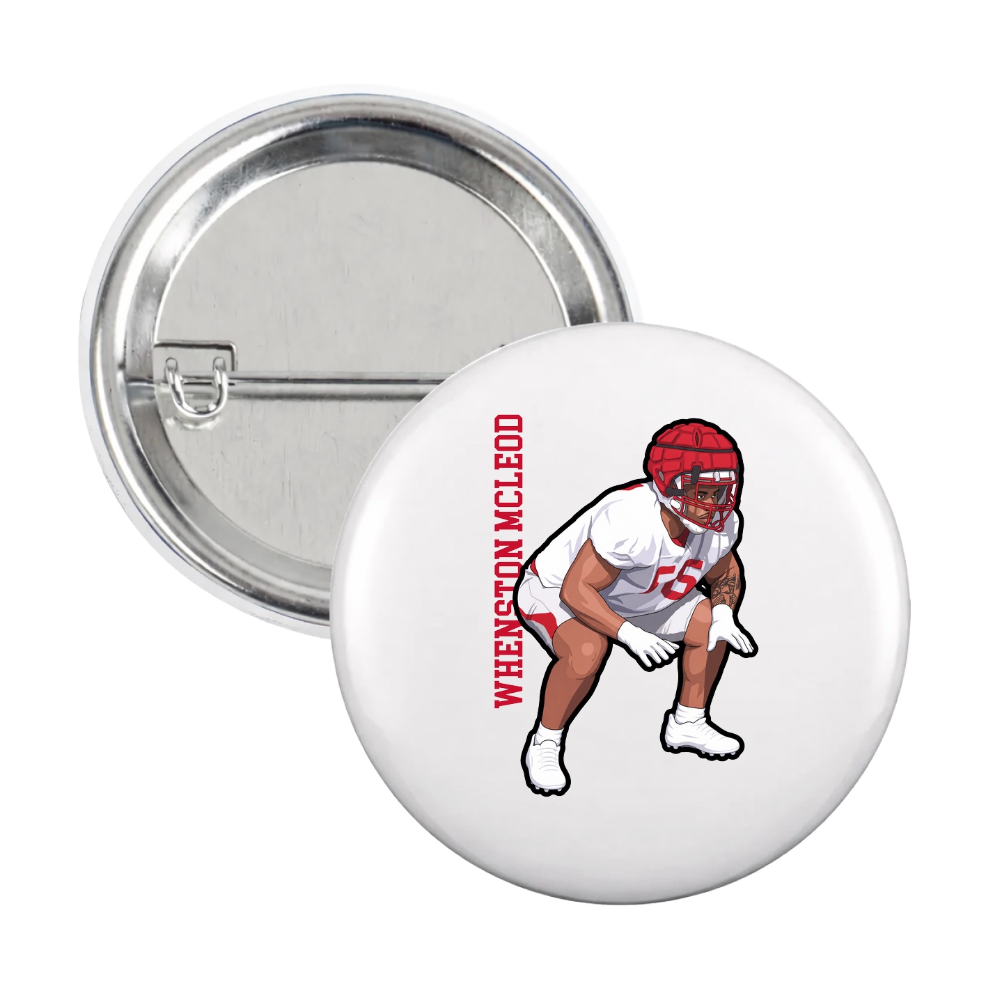 Game Day Button — Name Vertical in White