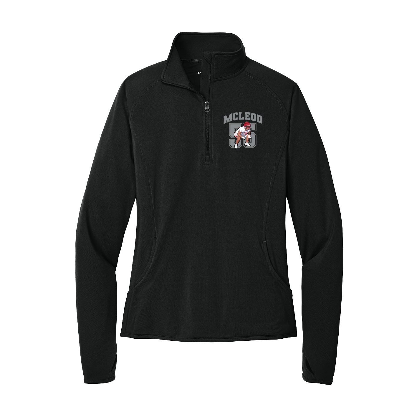 Women's Q-Zip Pullover — Number in Black
