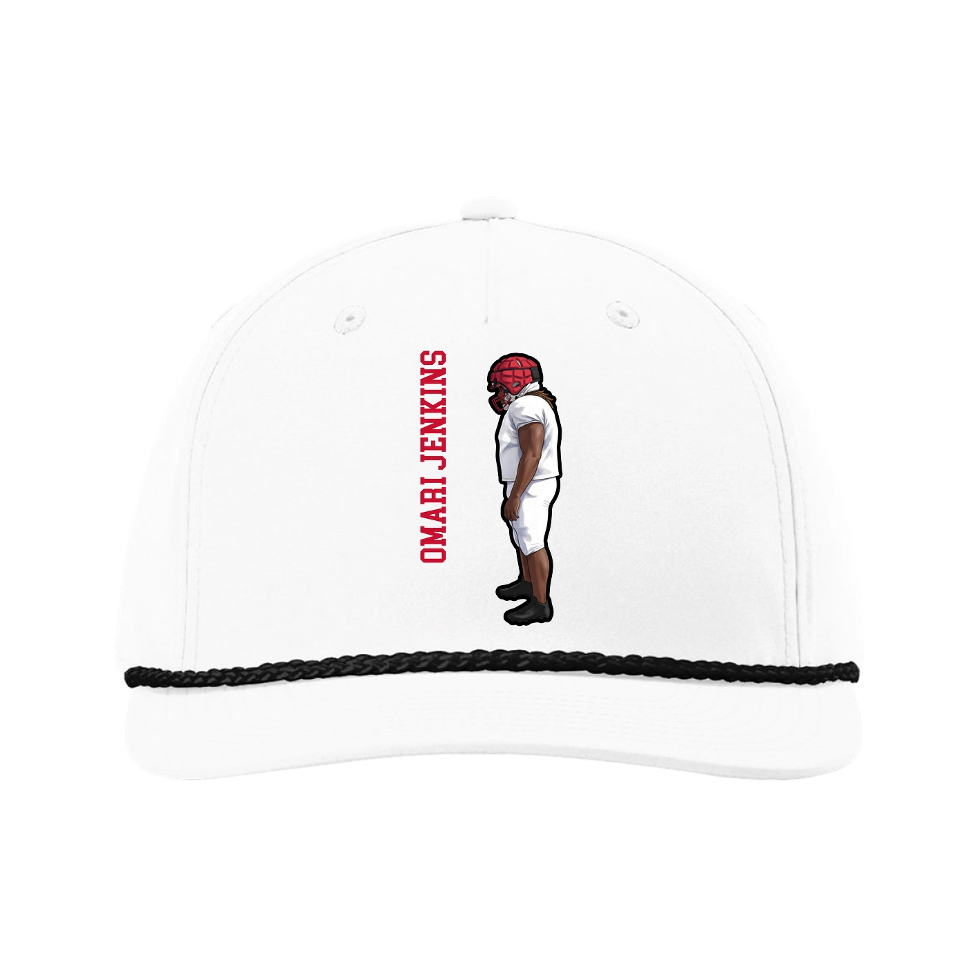 Five-Panel Classic Rope Cap — Name Vertical in White