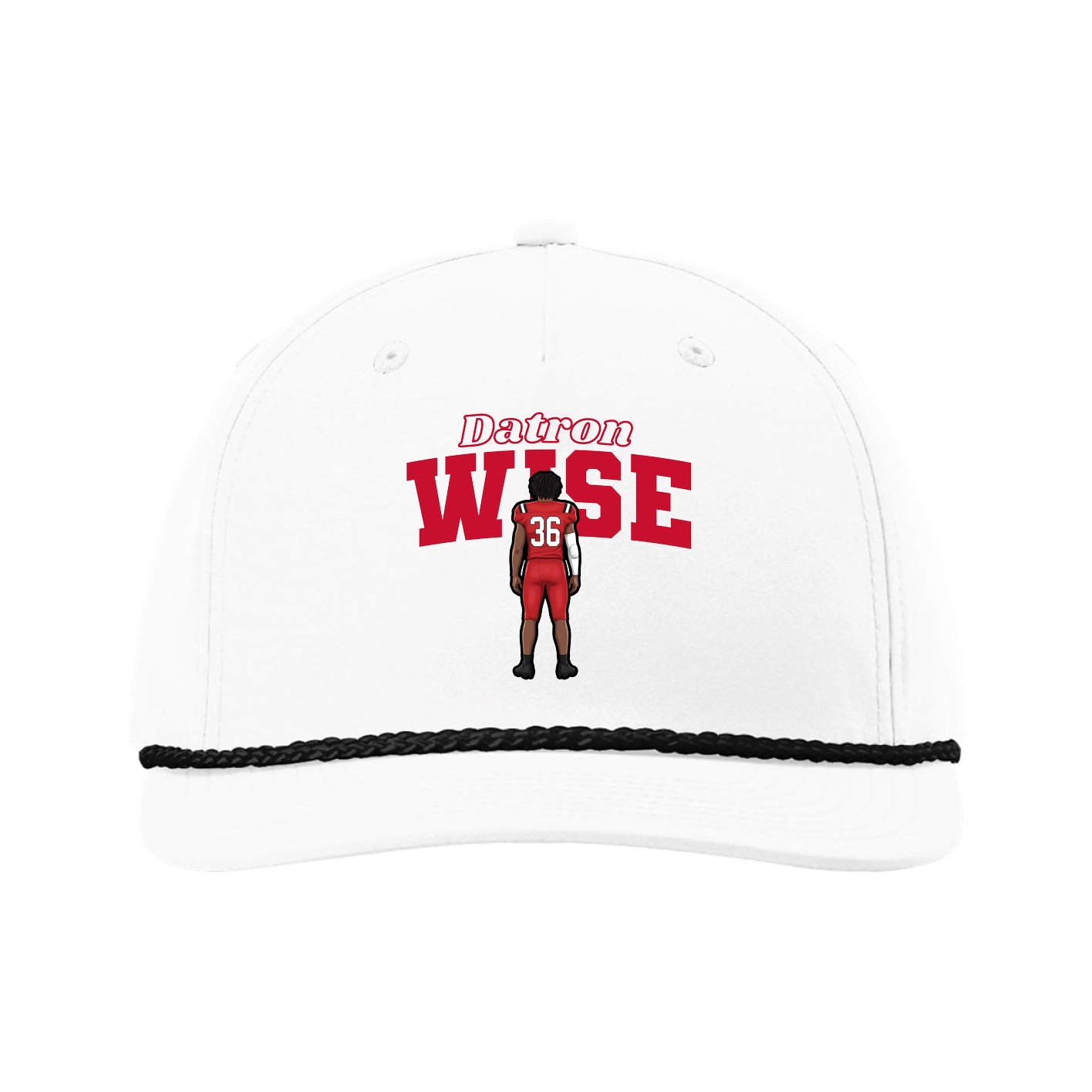 Five-Panel Classic Rope Cap — Name Arch in White