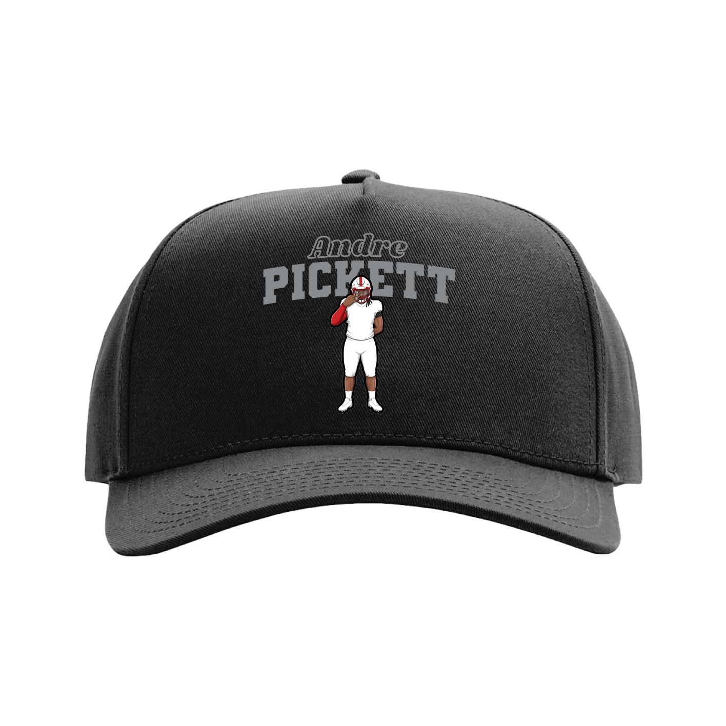 Full Fabric Five-Panel Champ Cap — Name Arch in Black