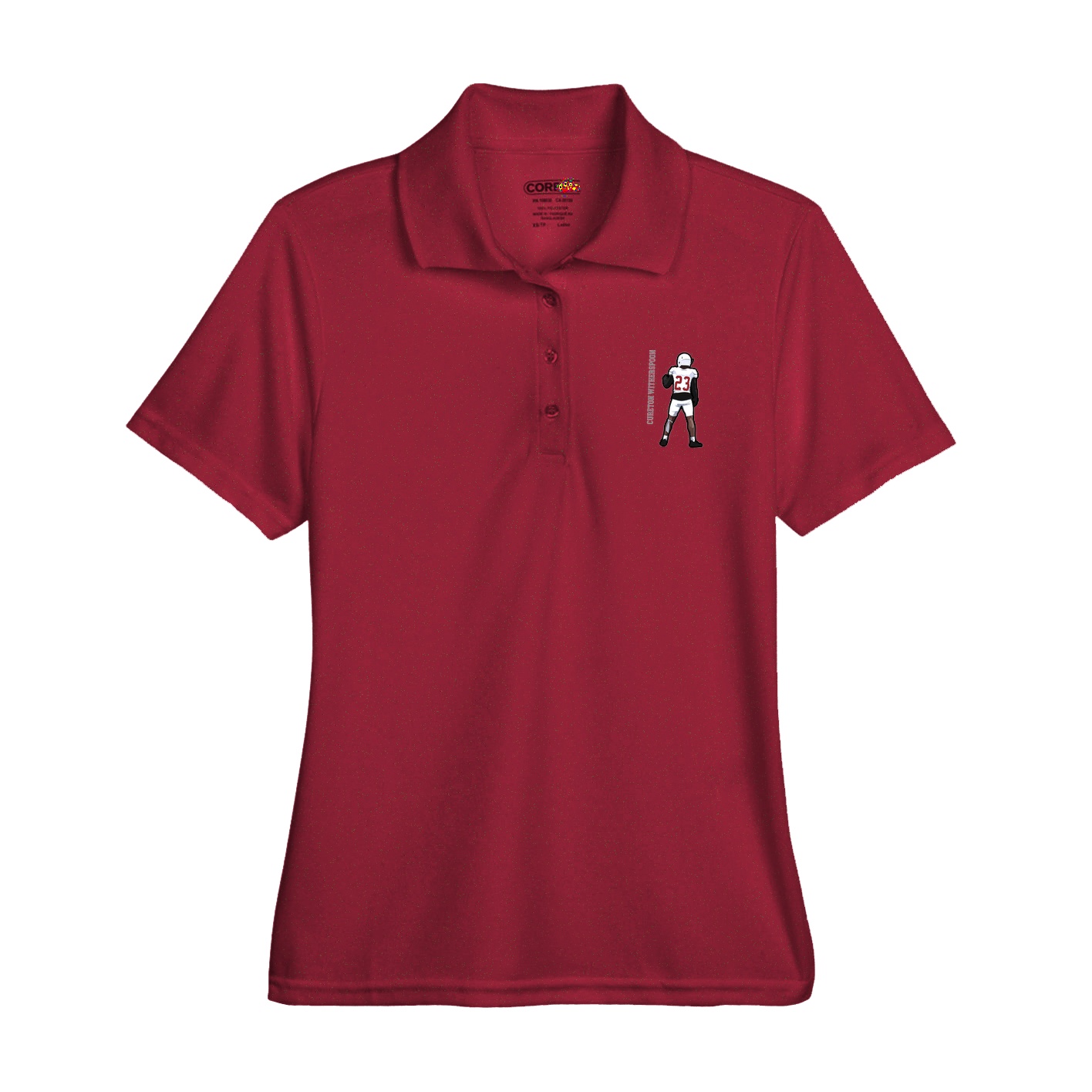 Womens Performance Polo — Name Vertical in Red