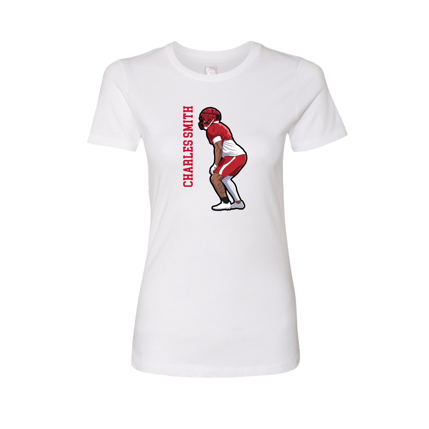 Fitted Women's Tee — Name Vertical in White