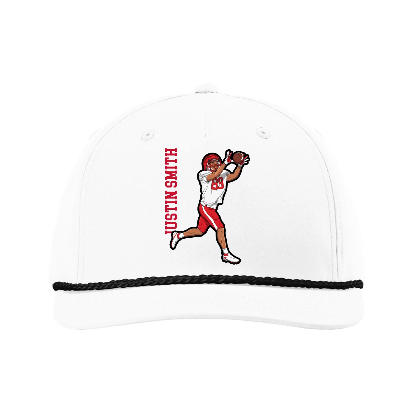 Five-Panel Classic Rope Cap — Name Vertical in White
