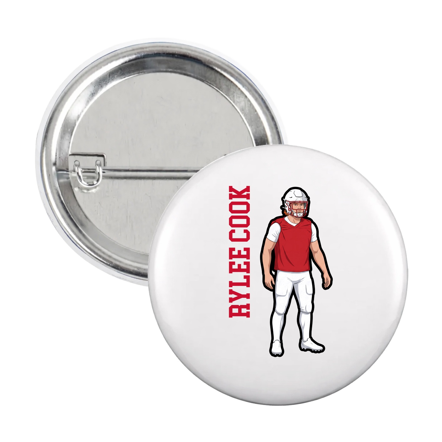 Game Day Button — Name Vertical in White