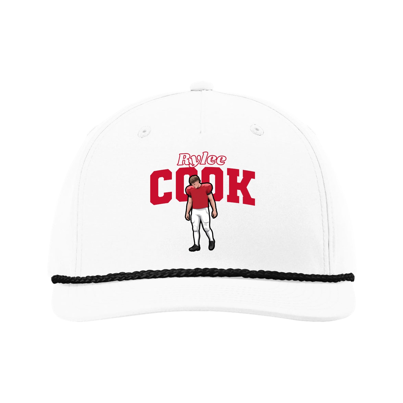 Five-Panel Classic Rope Cap — Name Arch in White