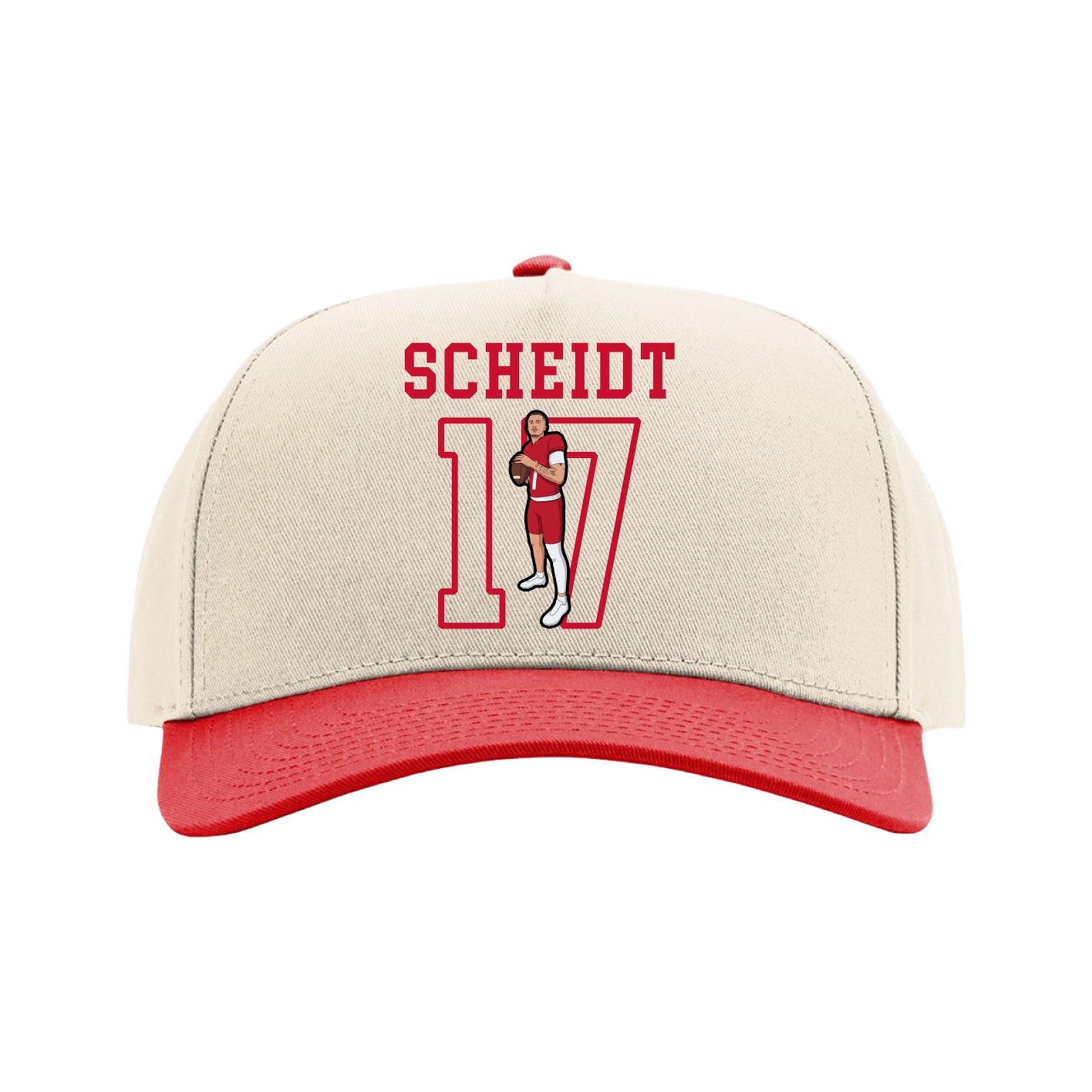 Full Fabric Five-Panel Champ Cap — Shirsey in Cream/Red