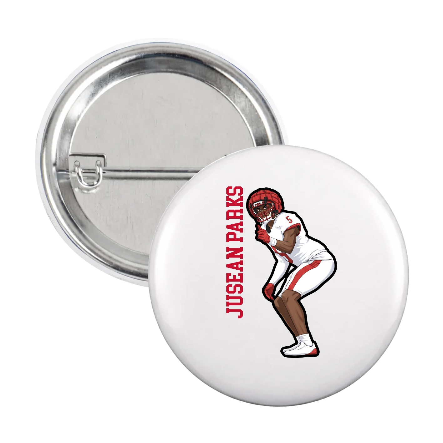 Game Day Button — Name Vertical in White