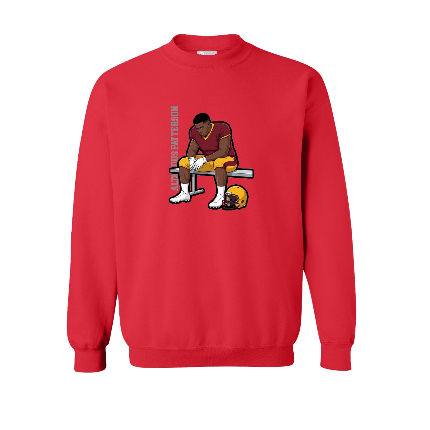 Fleece Crew — Name Vertical in Red