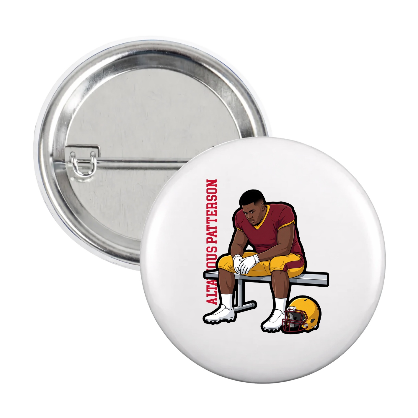 Game Day Button — Name Vertical in White