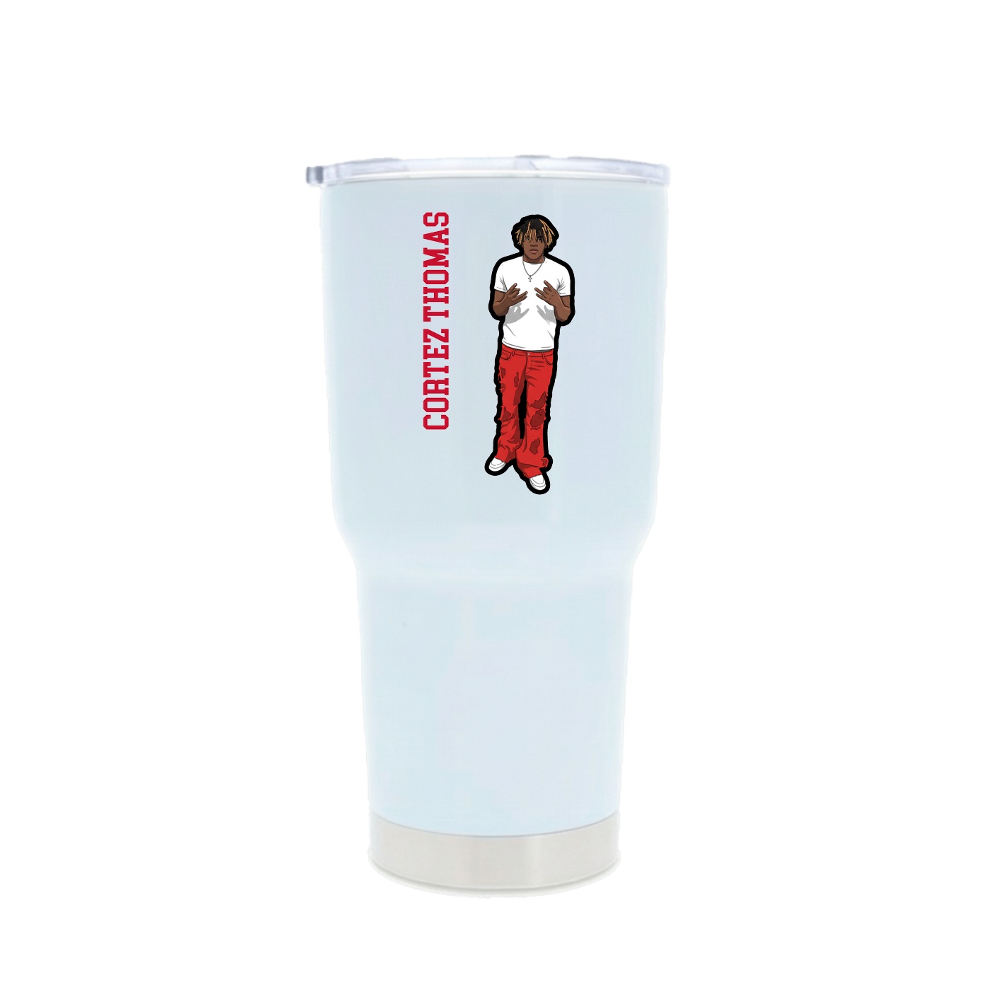 30oz Stainless Steel Tumbler — Name Vertical in White