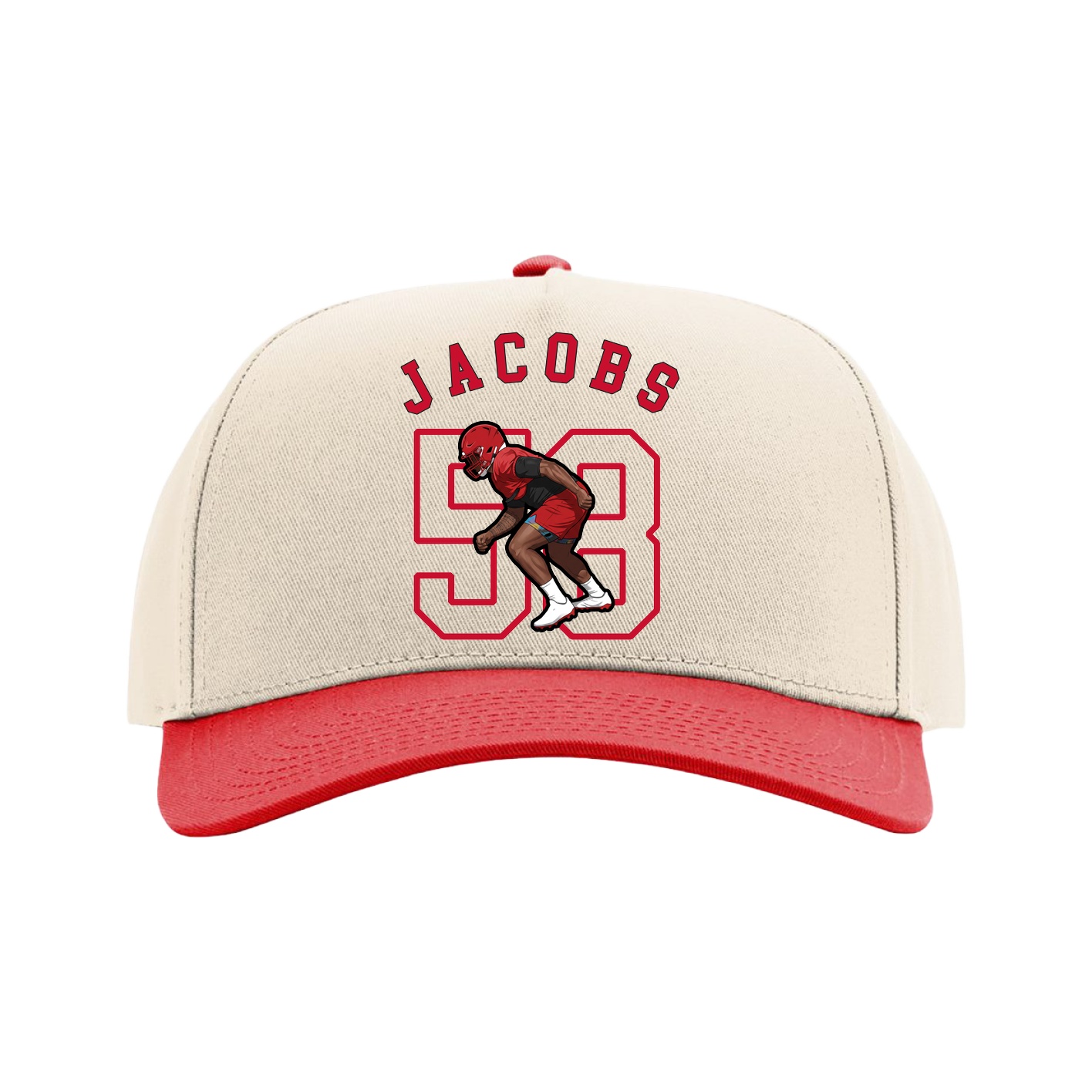 Full Fabric Five-Panel Champ Cap — Shirsey Arch in Cream/Red
