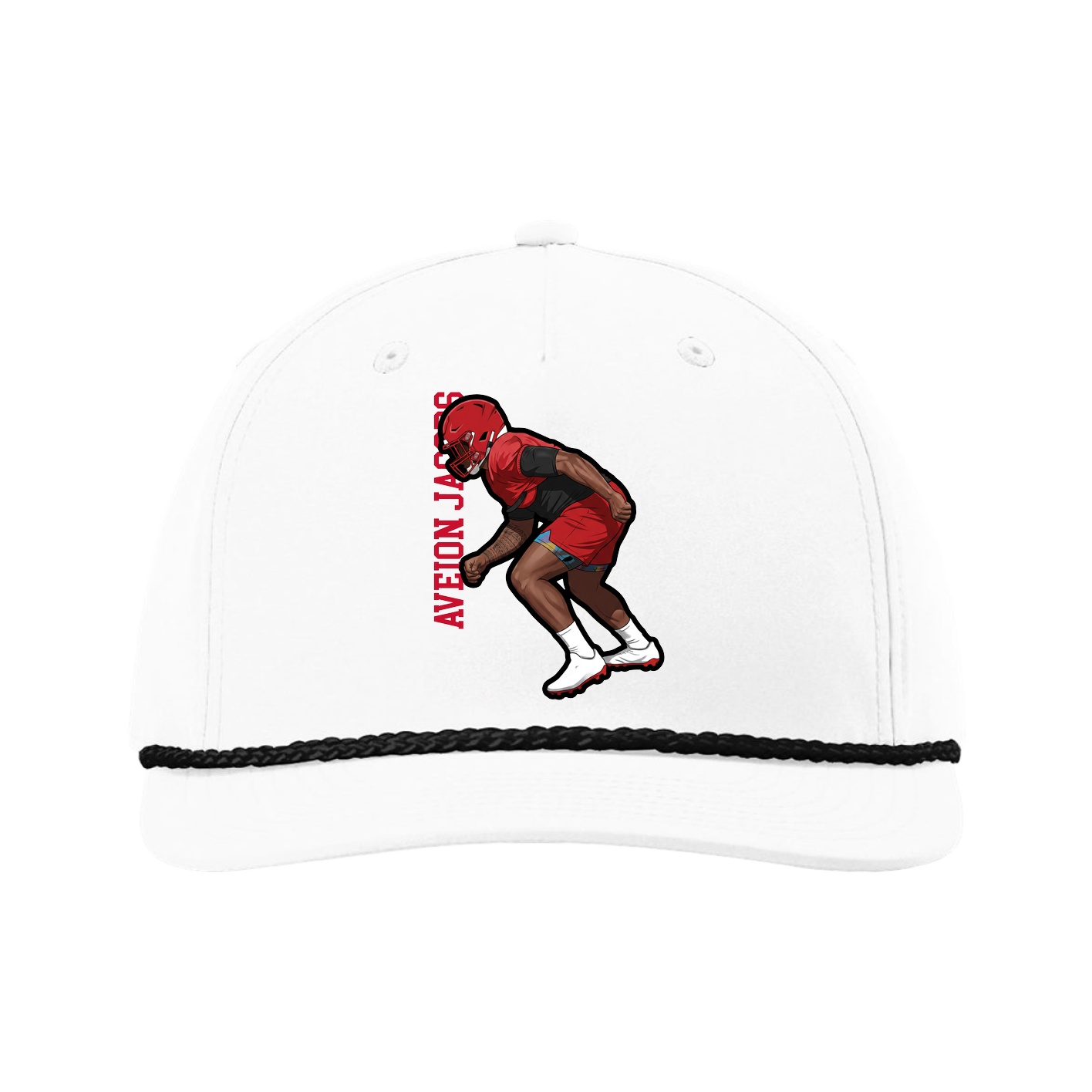 Five-Panel Classic Rope Cap — Name Vertical in White