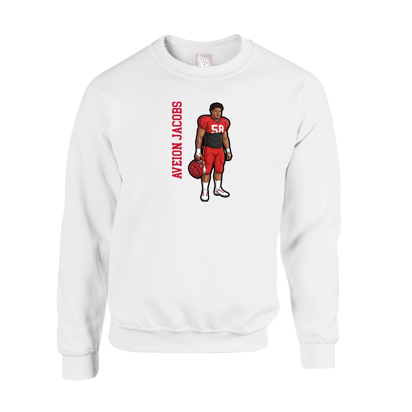 Fleece Crew — Name Vertical in White
