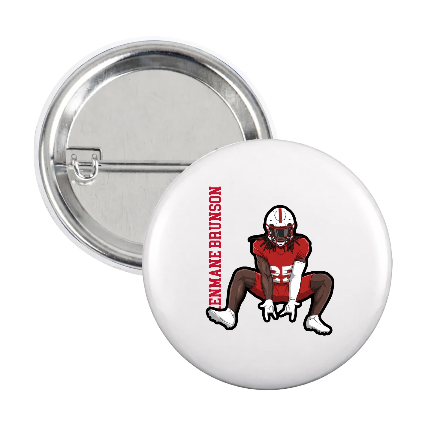 Game Day Button — Name Vertical in White