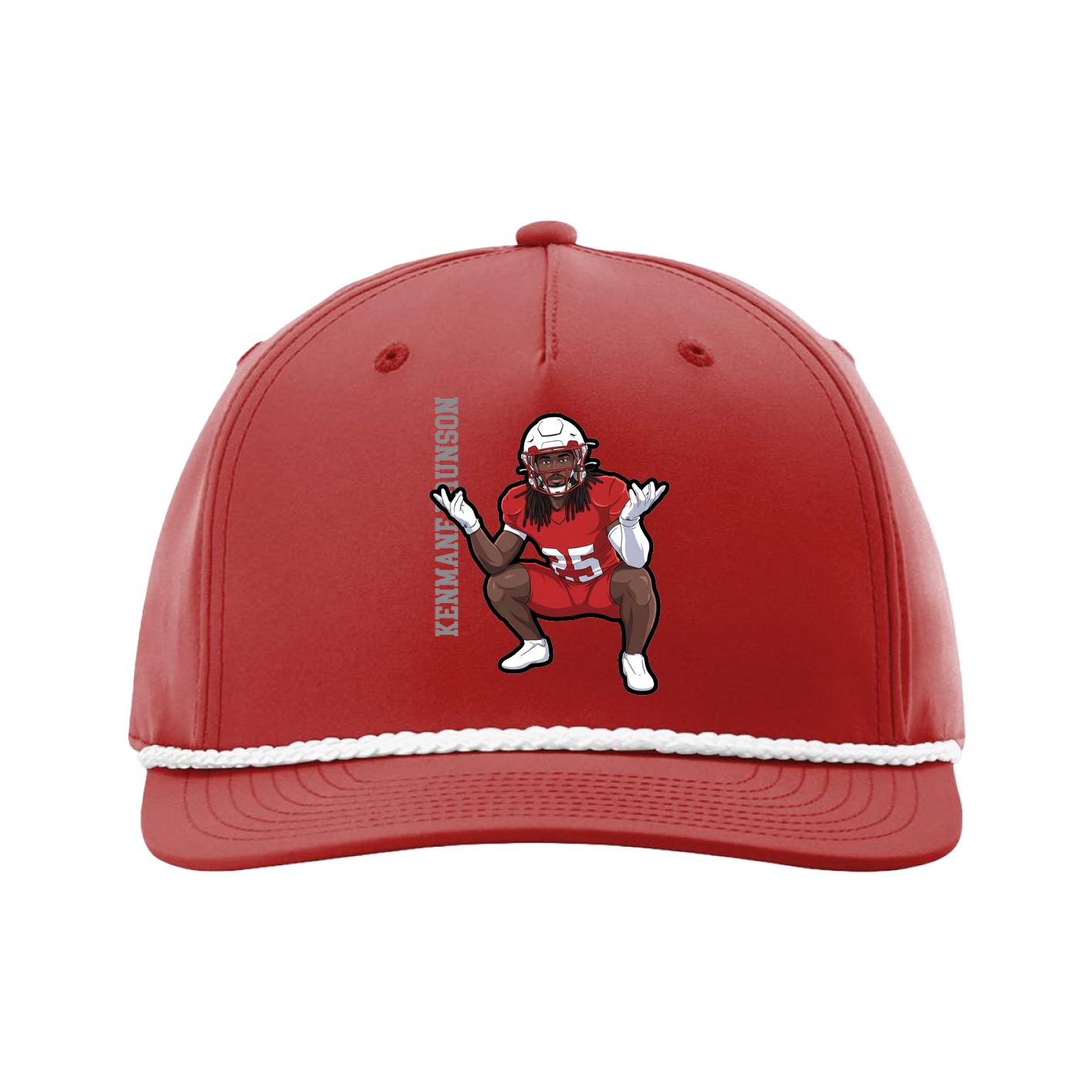Five-Panel Classic Rope Cap — Name Vertical in Red