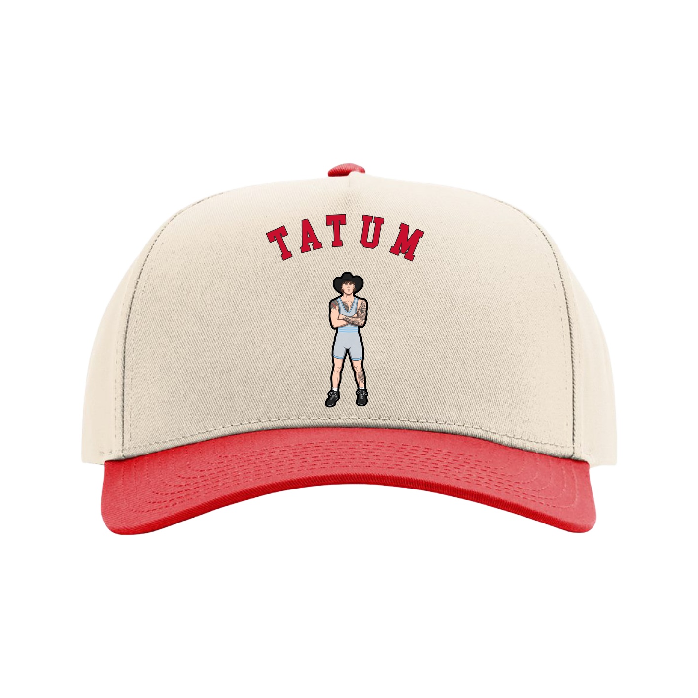 Full Fabric Five-Panel Champ Cap — Shirsey Arch in Cream/Red